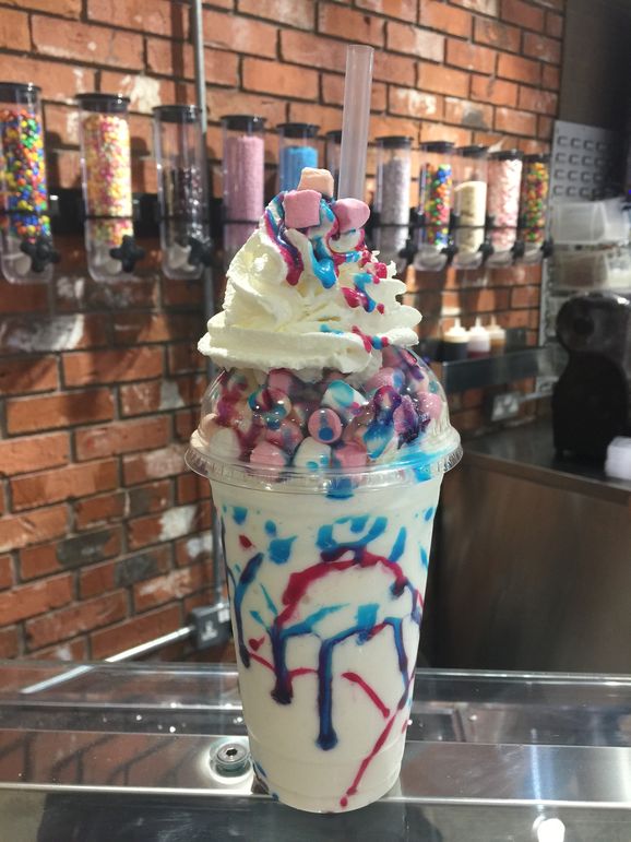 The ‘Frosty Lick Milkshake’ – Vanilla ice-cream, popping candy, marshmallows, raspberry and bubble gum sauce and whipped cream (£5)