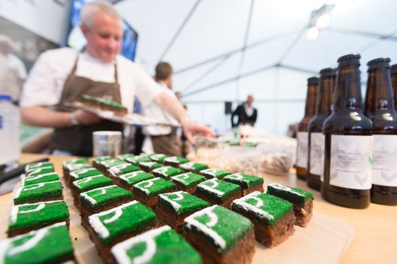 Cafe Football and Hotel Football Food Demostration with Gary Neville, Michael Wignall and Brendan Fyldes at Manchester Food and Drink Festival 2014