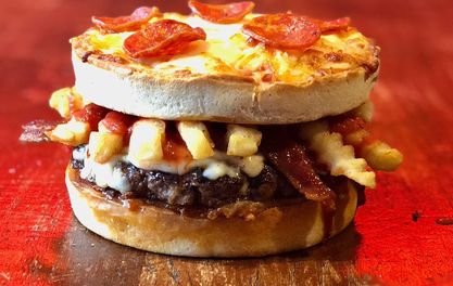 A chunky pizza, bacon and chips burger – it can only be Solita