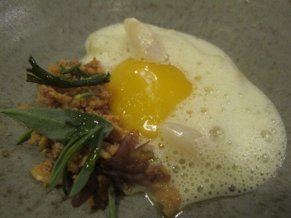 Razor clams, egg yolk, celeriac and sea herbs