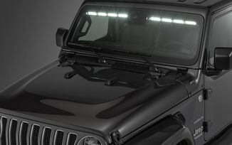 Jeep Fahrwerk - Jeep zubehör - Jeep JK - Rugged Ridge Elite Fast Track  Windshield Light Bar / LED Halterung Windschutzscheibe Jeep Wrangler JK mit  8 Lampen, 1 Lightbar, Spiegel
